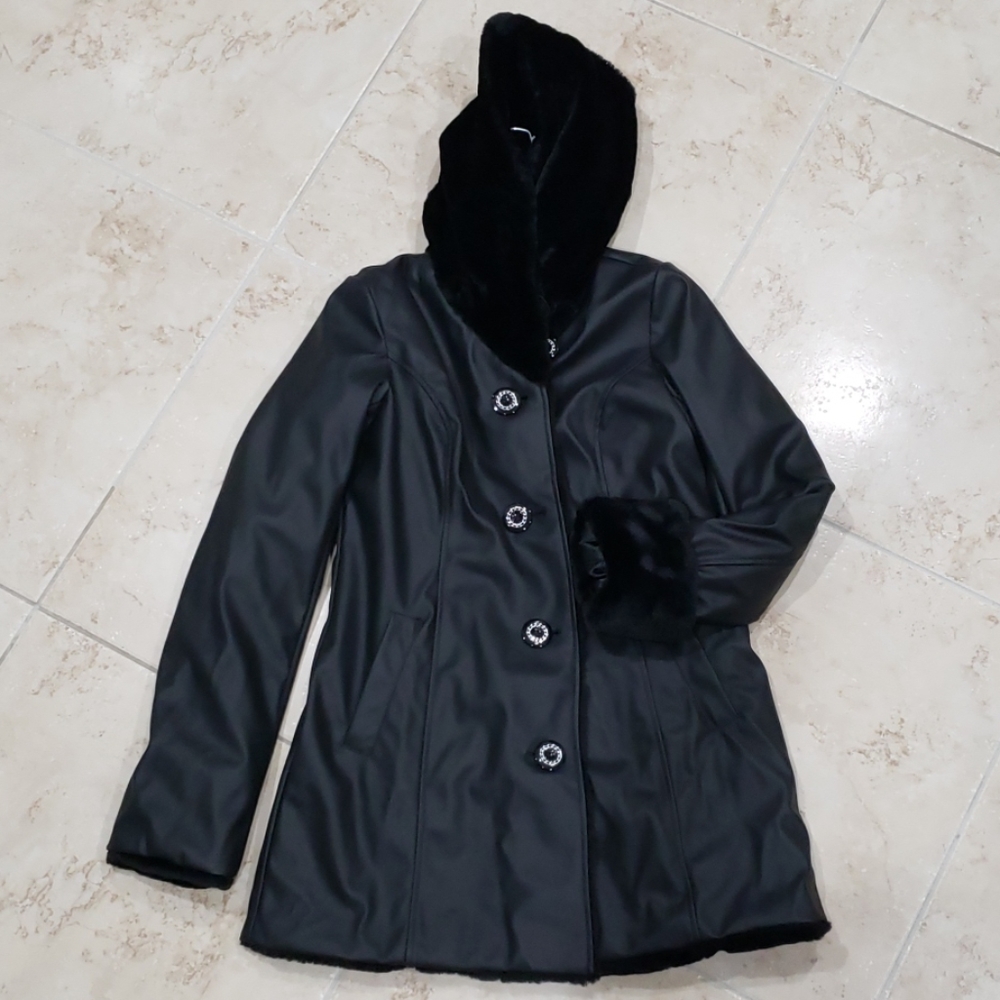 Plush Dennis Basso Faux Fur/Leather Coat